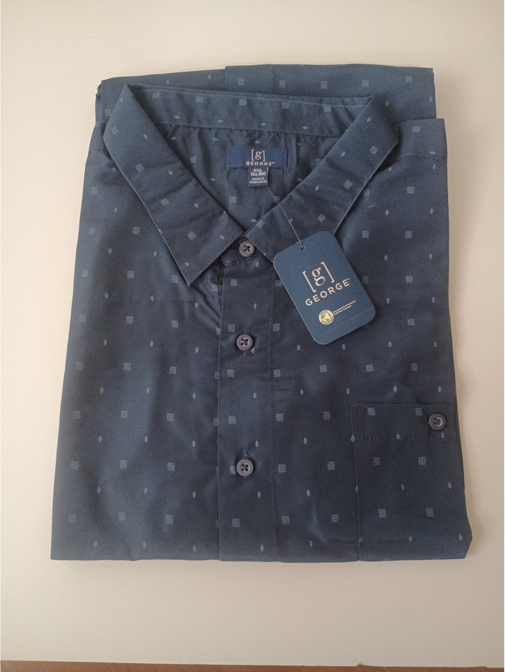 George navy short sleeve patterned button-up shirt